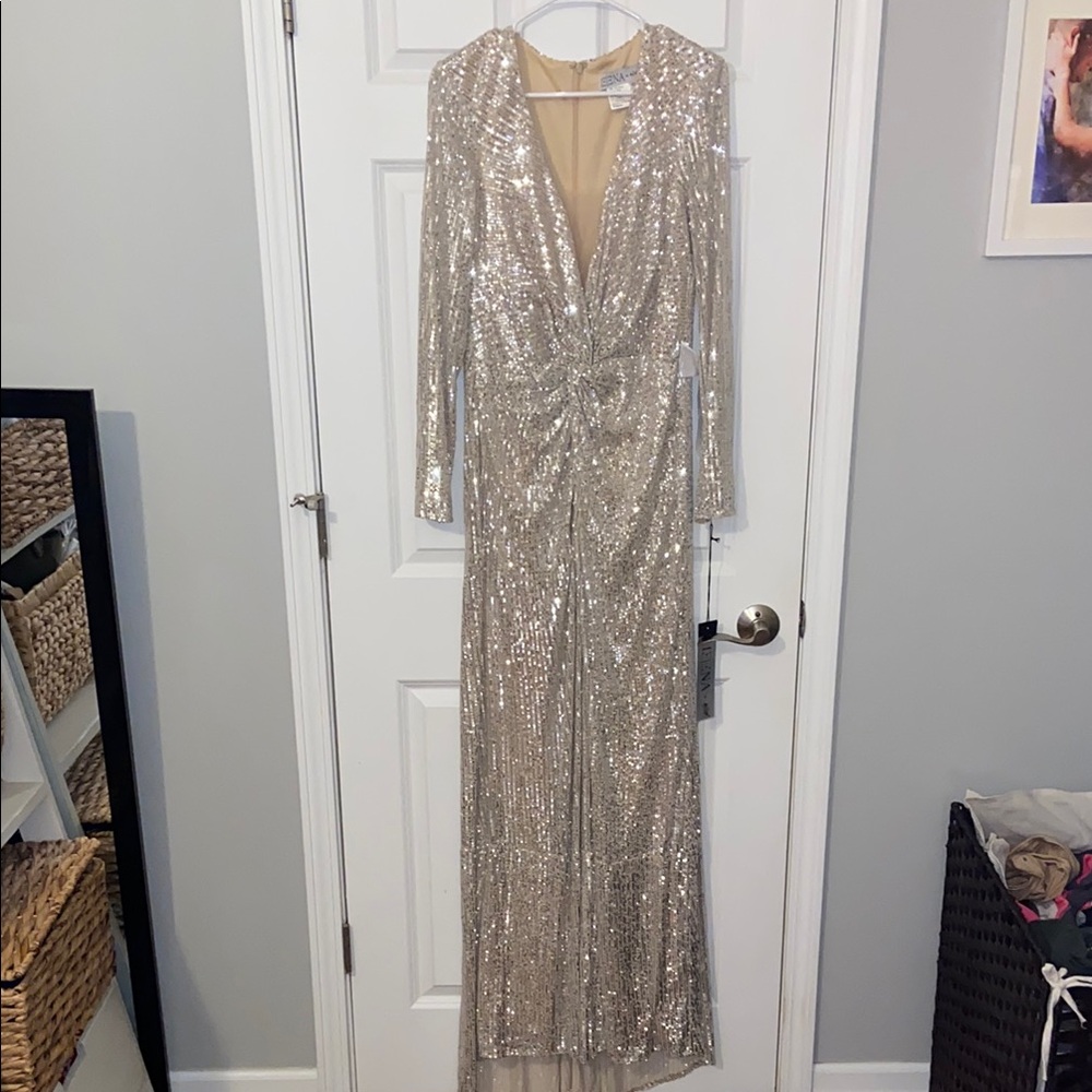 Mac Duggal Silver Sequin Gown